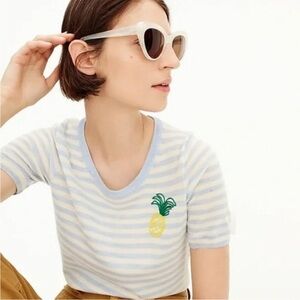 J. Crew Tippi Pineapple Striped Short Sleeve Sweater 100% Merino Wool Size Large